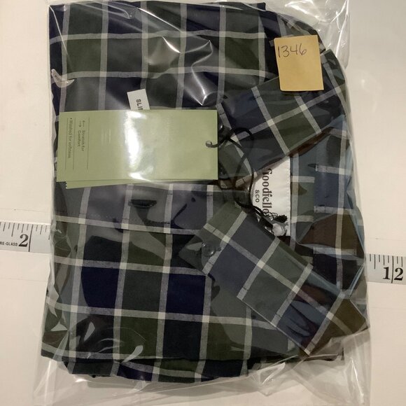 Goodfellow & Co Slim Fit Plaid Shirt Men Sz Medium Long Sleeve Mountain Spruce - Picture 10 of 10